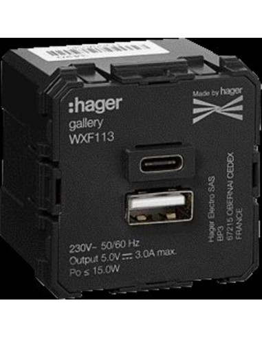 Chargeur double USB A+C gallery HAGER WXF113