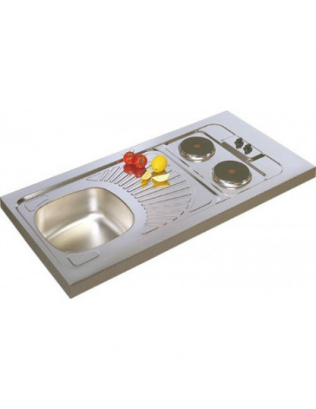 Evier cuisinette en inox 1 cuve 2 plaques électriques intégrées MODERNA CPAE120A00
