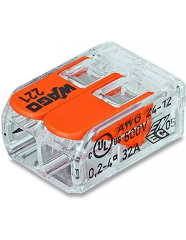 PACK 100 BORNES 2 ENTRÉES A LEVIER WAGO 221-412