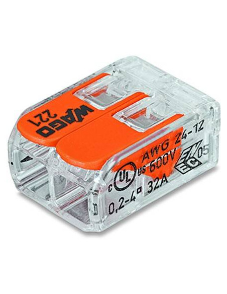PACK 100 BORNES 2 ENTRÉES A LEVIER WAGO 221-412