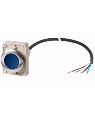 Bouton-poussoir lumineux RMQ Compact Flat à rappel 1 N/O bleu 24 V AC/DC cable (noire) extrémi EATON C30C-FDL-B-K10-24-P65