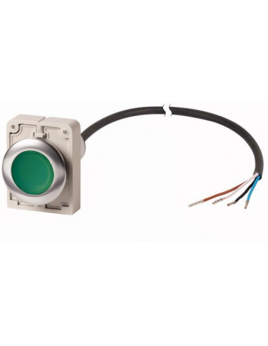 Bouton-poussoir lumineux RMQ Compact Flat à rappel 1 N/O vert 24 V AC/DC cable (noire) extrémi EATON C30C-FDL-G-K10-24-P65