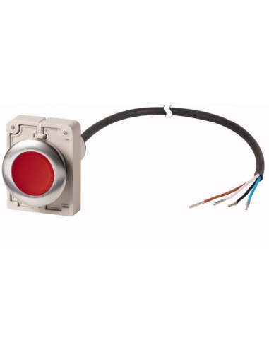 Bouton-poussoir lumineux RMQ Compact Flat à rappel 1 N/C rouge 24 V AC/DC cable (noire) extrém EATON C30C-FDL-R-K01-24-P65