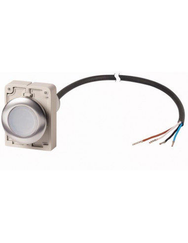 Bouton-poussoir lumineux affleurant à rappel 1 F blanc 24 V AC/DC câble (noir) non serti tétr EATON C30C-FDL-W-K10-24-P65